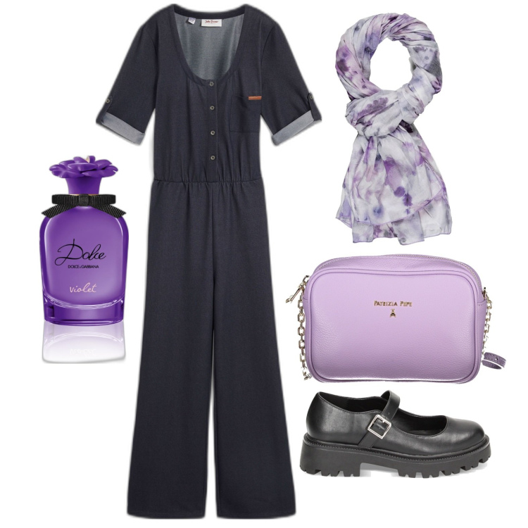 Outfit donna - Forme morbide ma particolari. Stile Casual per Tutti i giorni. Abbinamento con tute, profumi, ballerine, borse a tracolla, sciarpe.