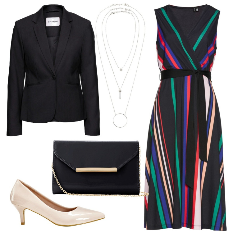 Outfit donna - Un compleanno importante. Stile Trendy per Cerimonia. Abbinamento con vestiti, blazer, ciondoli, décolleté, pochette.