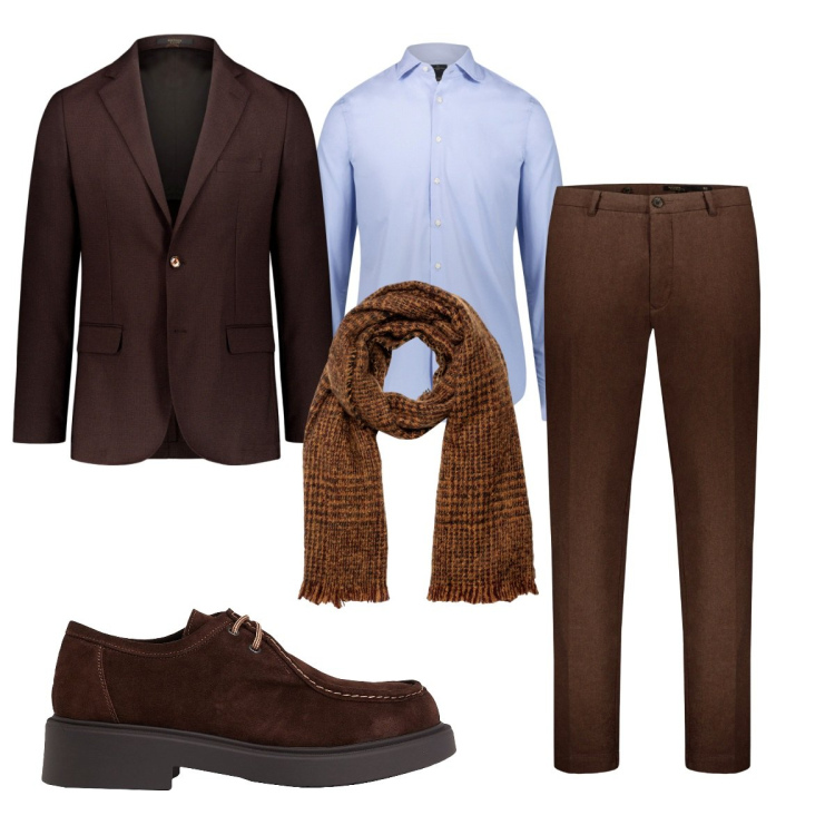 Outfit uomo - Total look #1854475. Stile Business/Elegante per Ufficio. Abbinamento con scarpe stringate, sciarpe, camicie, giacche, pantaloni.
