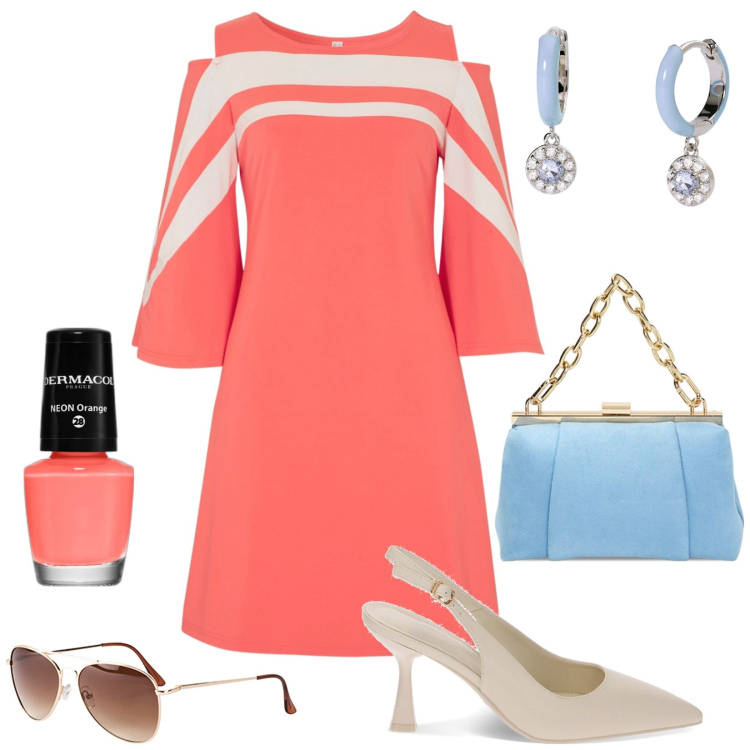 Outfit donna - Total look #1854513. Stile Casual per Tutti i giorni. Abbinamento con occhiali da sole, vestiti, smalti, orecchini, borse a spalla, décolleté.