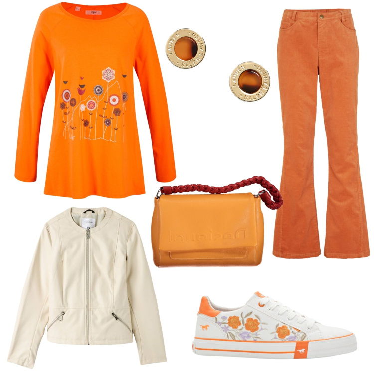 Outfit donna - Fiorellini. Stile Casual chic per Tutti i giorni. Abbinamento con sneakers, maglieria, pantaloni, blazer, orecchini, borse a spalla.