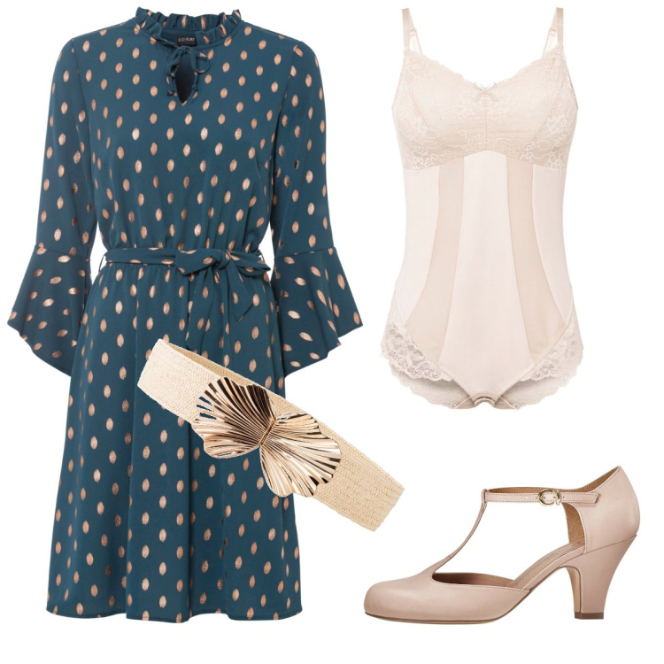Outfit donna - Anni 50. Stile Vintage retrò per Cerimonia. Abbinamento con cinture, vestiti, body, décolleté.