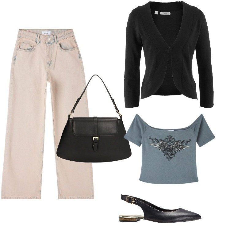 Outfit donna - Total look #1854647. Stile Basic per Tutti i giorni. Abbinamento con ballerine, blazer, t-shirt, jeans, borse a spalla.