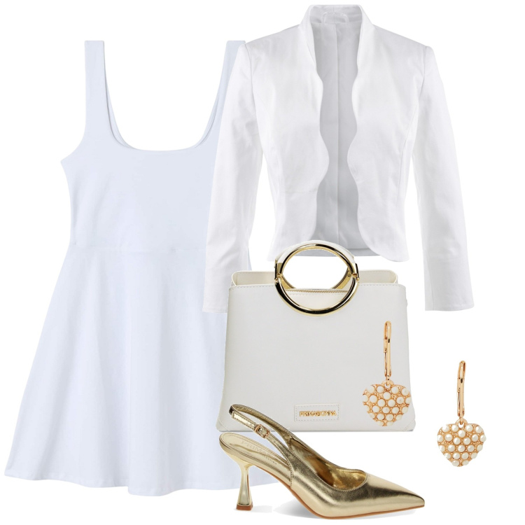 Outfit donna - Bon ton in bianco. Stile Bon Ton per Cerimonia. Abbinamento con blazer, vestiti midi/longuette, décolleté, borse a mano, orecchini.