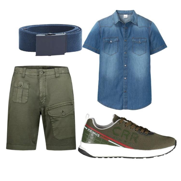 Outfit uomo - Total look #1854726. Stile Casual per Tutti i giorni. Abbinamento con camicie a manica corta, cinture, bermuda, scarpe sportive.