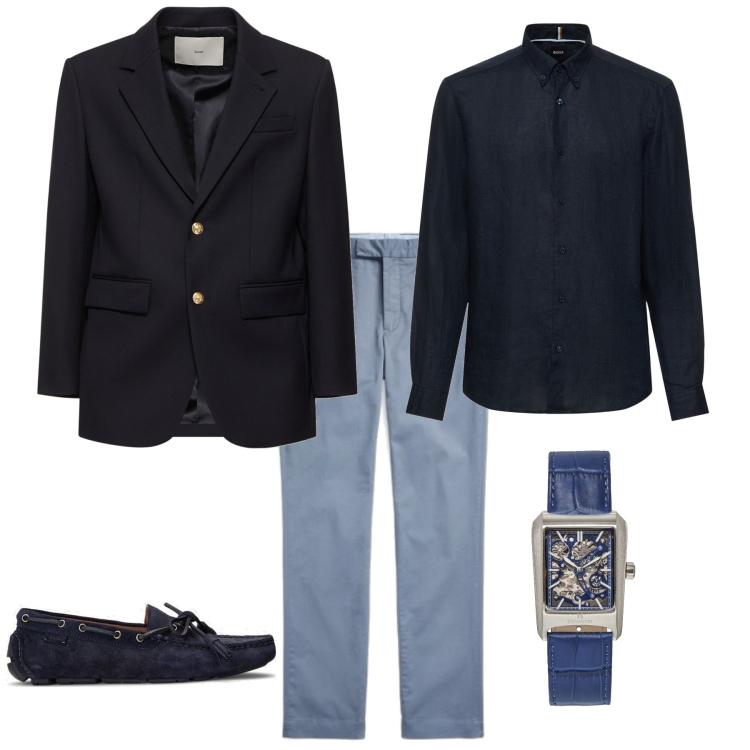 Outfit uomo - Trendy elegante per una serata. Stile Trendy per Serata speciale. Abbinamento con orologi, scarpe stringate, pantaloni chino, giacche, camicie.