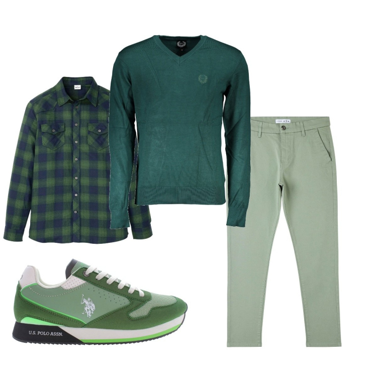 Outfit uomo - Total look #1854729. Stile Casual per Tutti i giorni. Abbinamento con camicie, pantaloni skinny, maglieria, scarpe sportive.