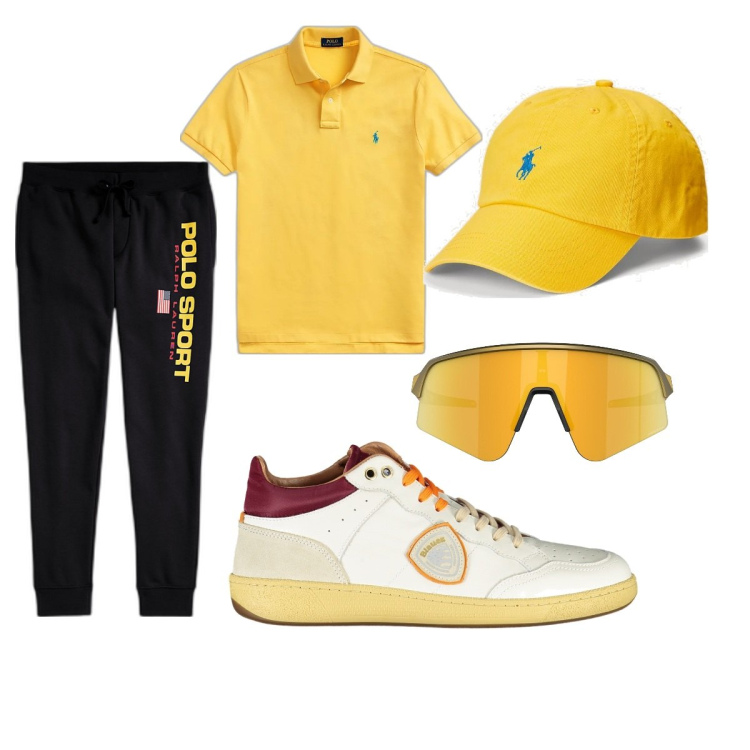 Outfit uomo - Total look #1854737. Stile Casual per Sport. Abbinamento con polo, pantaloni, cappelli, scarpe sportive, occhiali da sole.