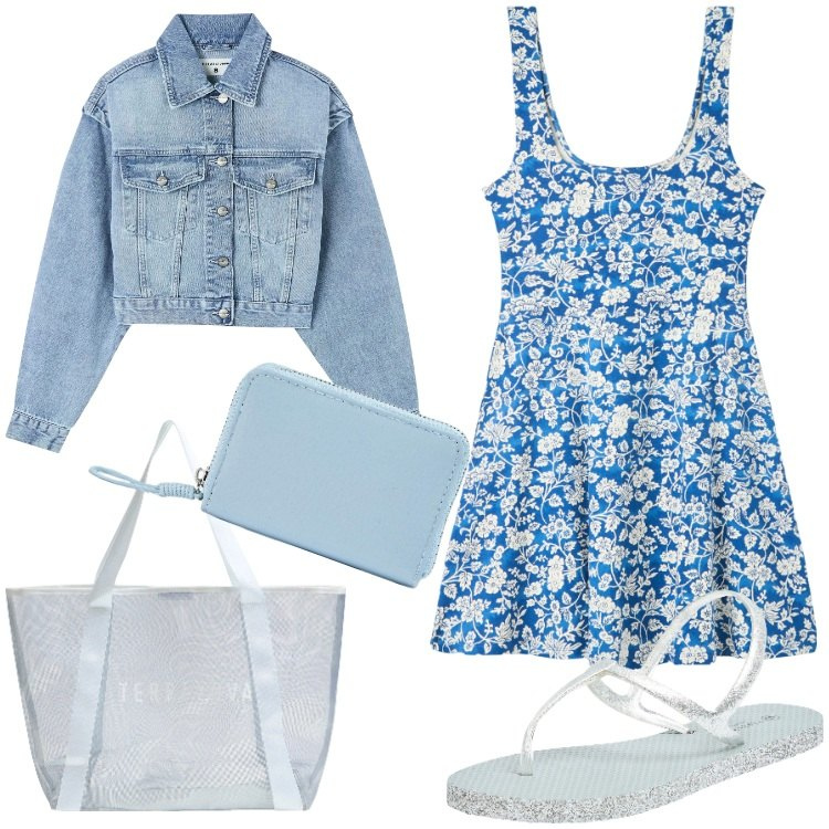 Outfit donna - Terranova Mid Season Sale. Stile Basic per Tutti i giorni. Abbinamento con vestiti corti, sandali, blazer, portafogli, shopping bag.