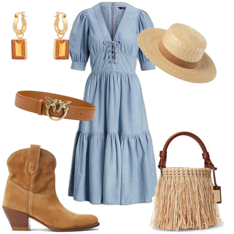 Outfit donna - Coachella Festival. Stile Boho per Tutti i giorni. Abbinamento con orecchini, cinture, stivaletti, vestiti, borse a secchiello, cappelli.