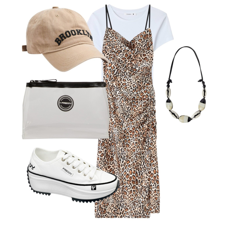 Outfit donna - Ghost outfitter - aprile. Stile Trendy per Tutti i giorni. Abbinamento con vestiti, cappelli, t-shirt, valigie, sneakers, collane.