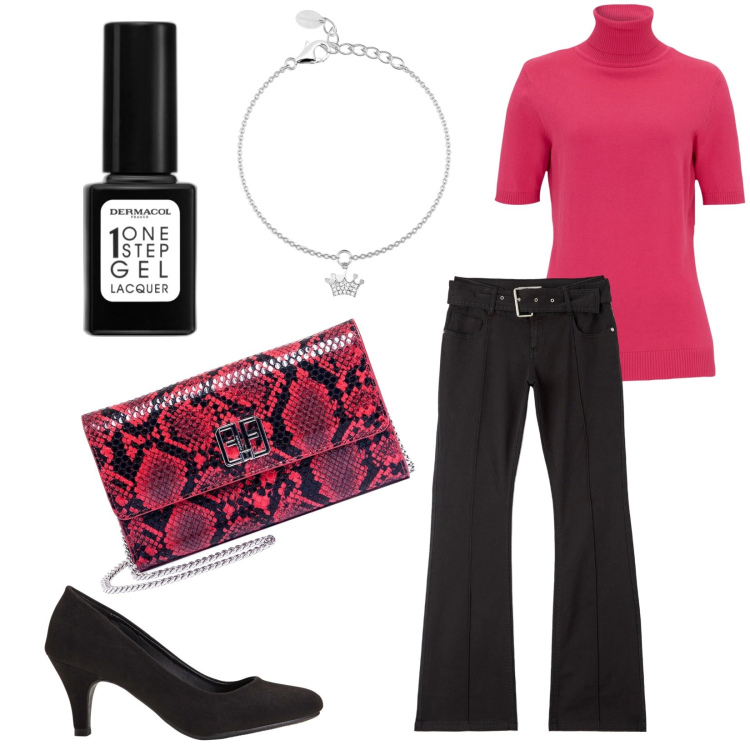 Outfit donna - Total look #1854916. Stile Vintage retrò per Serata fuori. Abbinamento con décolleté, maglieria, smalti, pantaloni, braccialetti con ciondoli, pochette.