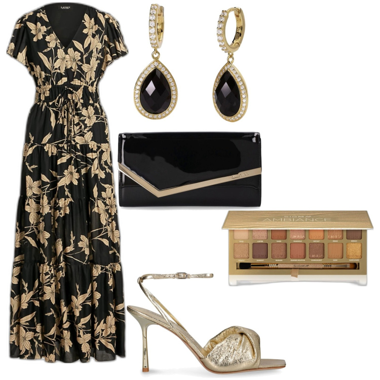 Outfit donna - Pochette in vernice Jimmy Choo. Stile Glamour per Cerimonia. Abbinamento con ombretti, orecchini, vestiti lunghi, pochette, sandali in pelle.