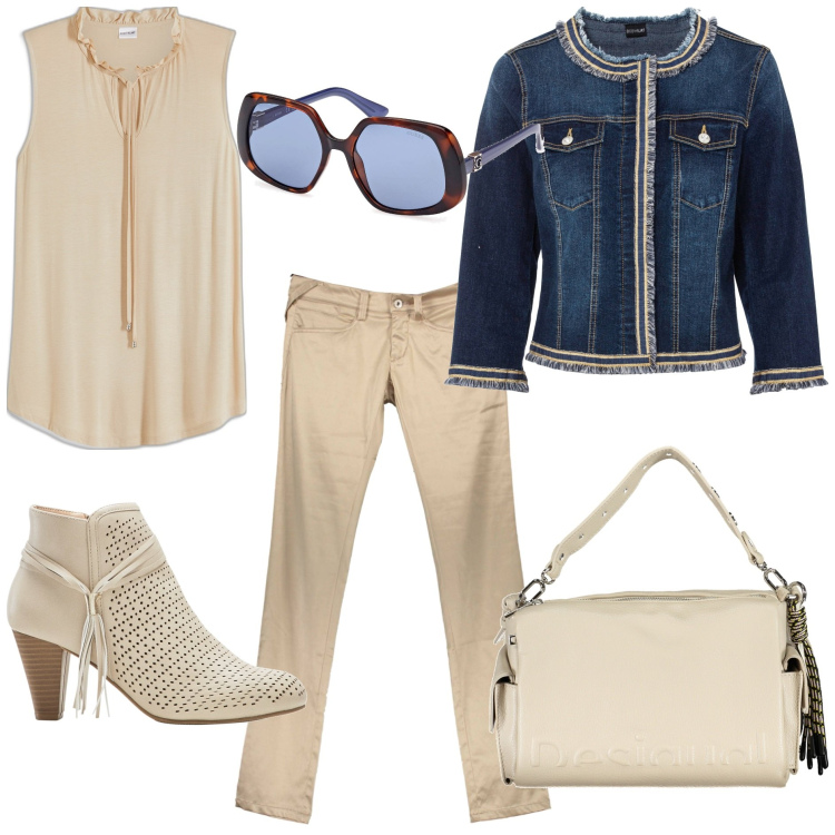 Outfit donna - Perfetta in cinque minuti. Stile Trendy per Tutti i giorni. Abbinamento con blazer, top, stivaletti, pantaloni, occhiali da sole, borse a spalla.
