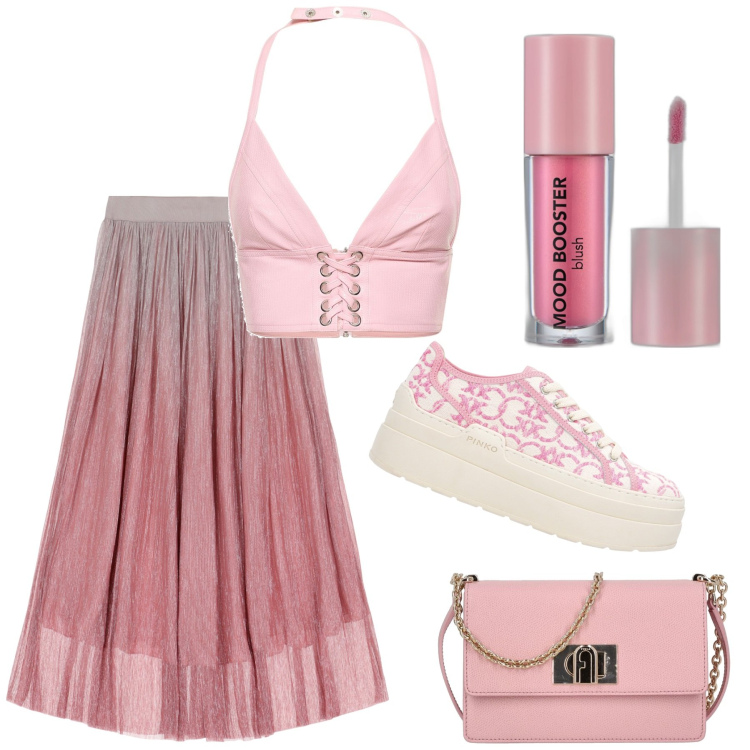 Outfit donna - So Pink!. Stile Sexy per Tutti i giorni. Abbinamento con blush, sneakers, gonne lunghe, top, borse a spalla.