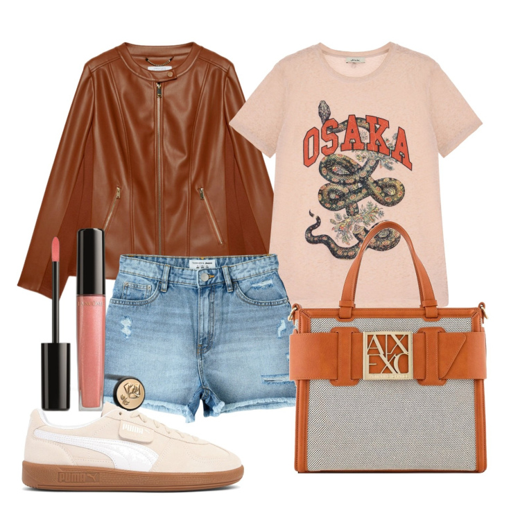 Outfit donna - Ghost outfitter - aprile. Stile Urban per Tutti i giorni. Abbinamento con gloss, shorts, t-shirt, borse tote, blazer, sneakers.