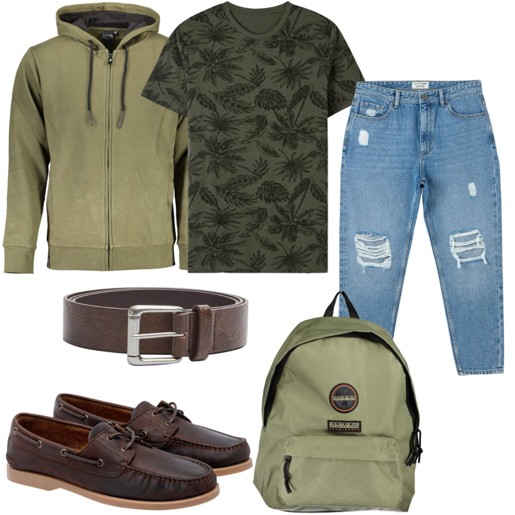 Outfit uomo - Jeans con la mia felpa preferita. Stile Casual per Tutti i giorni. Abbinamento con jeans strappati, t-shirt, cinture, scarpe stringate, felpe con cappuccio, borse sportive.
