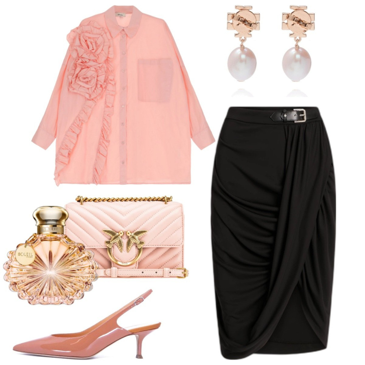 Outfit donna - Curvy e plus size cerimonia. Stile Chic per Cerimonia. Abbinamento con orecchini, profumi, borse a tracolla, gonne, camicie, décolleté.
