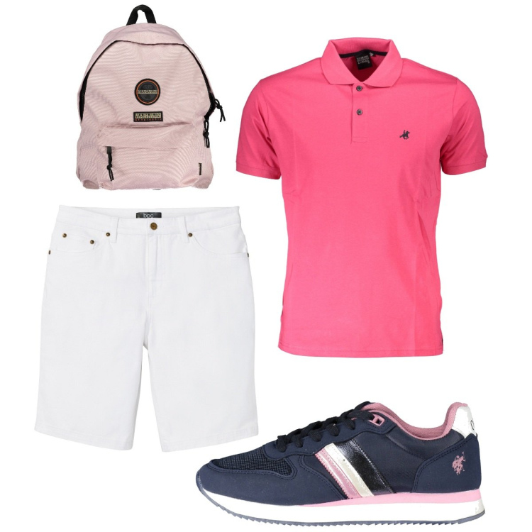 Outfit uomo - Total look #1855429. Stile Trendy per Tutti i giorni. Abbinamento con bermuda, polo, scarpe sportive, borse sportive.