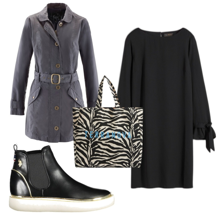 Outfit donna - Total look #1855449. Stile Trendy per Tutti i giorni. Abbinamento con vestiti, trench, borse tote, stivali.