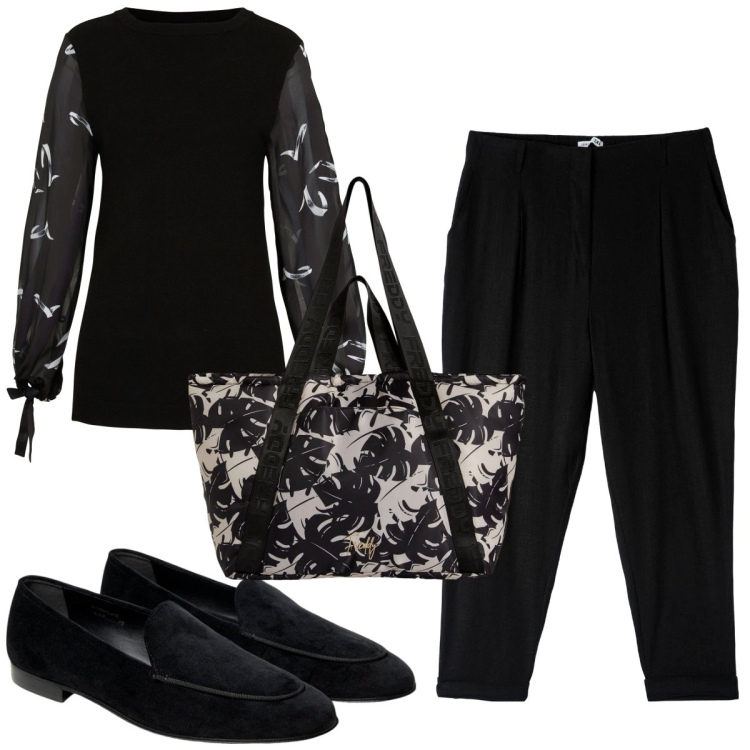 Outfit donna - Total look #1855456. Stile Trendy per Tutti i giorni. Abbinamento con maglieria, pantaloni chino, shopping bag, mocassini.