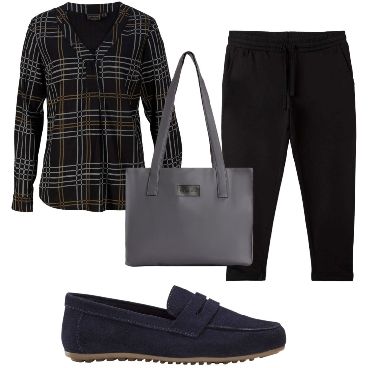 Outfit donna - Total look #1855463. Stile Mannish per Tutti i giorni. Abbinamento con mocassini, tuniche, pantaloni, shopping bag.