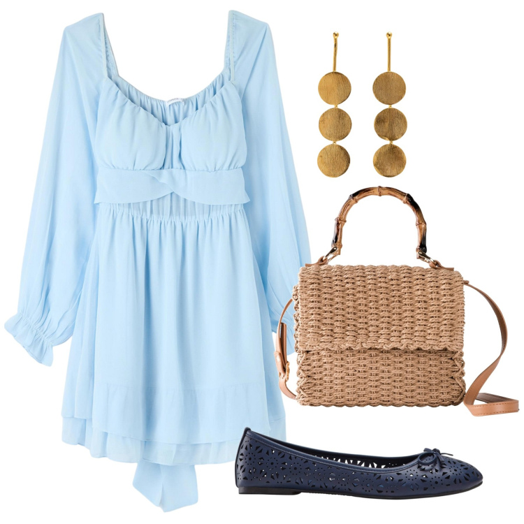 Outfit donna - Romantica. Stile Romantica per Tutti i giorni. Abbinamento con ballerine, borse a mano, vestiti corti, orecchini.