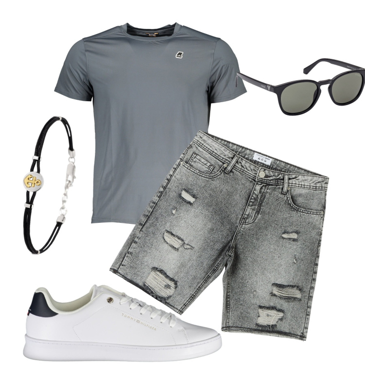 Outfit uomo - Total look #1855507. Stile Casual per Tutti i giorni. Abbinamento con shorts, braccialetti, scarpe sportive, occhiali da sole, t-shirt.