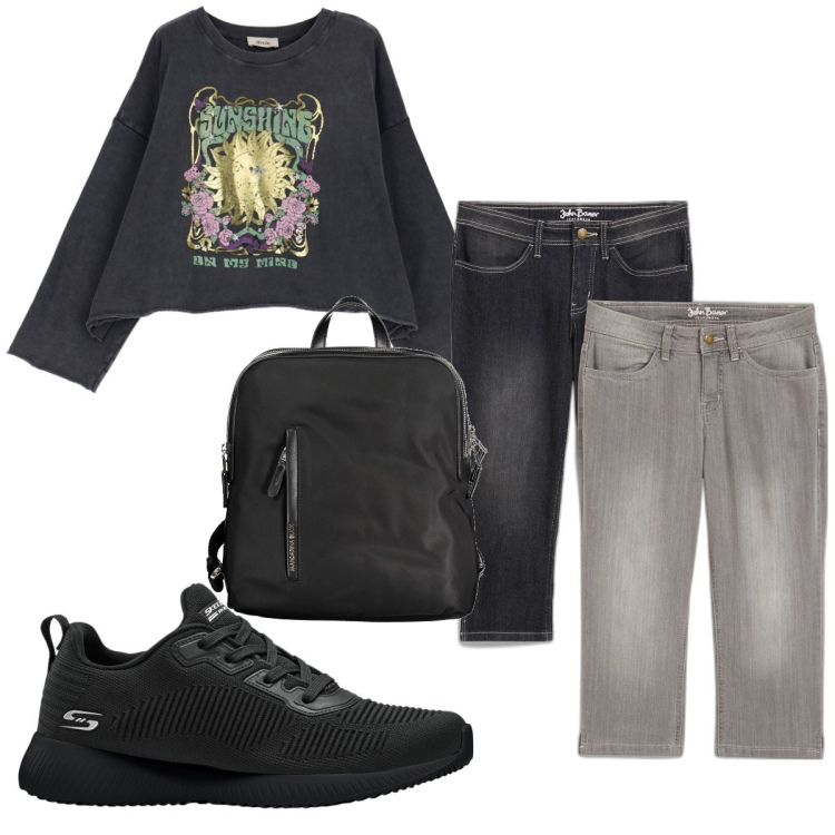 Outfit donna - Total look #1855535. Stile Basic per Tutti i giorni. Abbinamento con jeans, sneakers, felpe, zaini.