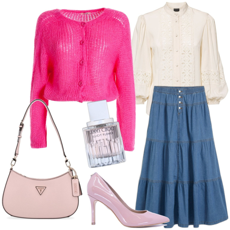 Outfit donna - Ragazza bene. Stile Bon Ton per Scuola/Università. Abbinamento con gonne, camicie, profumi, cardigans, borse a spalla, décolleté.