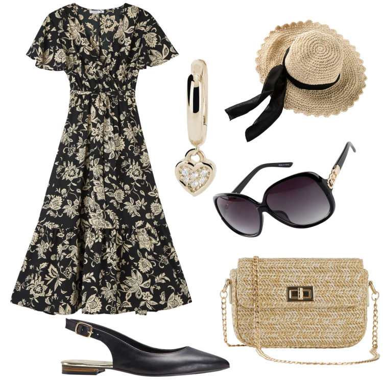 Outfit donna - Romantica con il cappellino !. Stile Romantica per Tutti i giorni. Abbinamento con occhiali da sole, cappelli, ballerine, borse a mano, vestiti lunghi, orecchini.