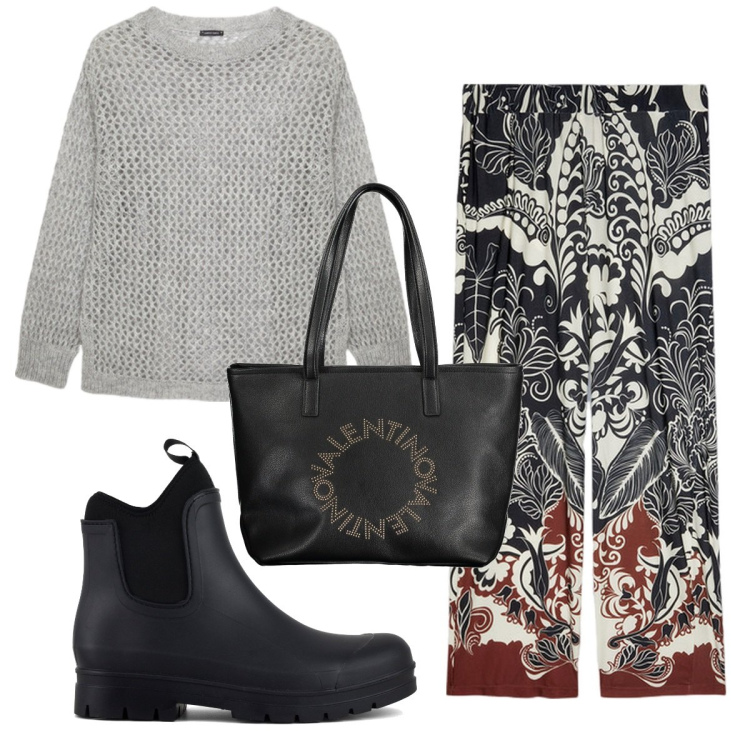 Outfit donna - Total look #1855802. Stile Trendy per Tutti i giorni. Abbinamento con stivali, maglieria, pantaloni a palazzo, borse a spalla.