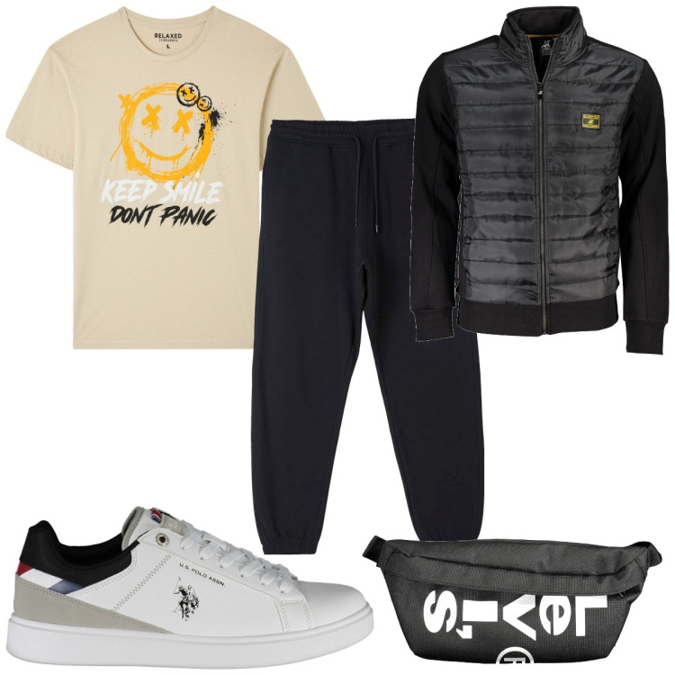 Outfit uomo - Total look #1855838. Stile Trendy per Sport. Abbinamento con t-shirt, pantaloni, giacche sportive, borse sportive, scarpe sportive.