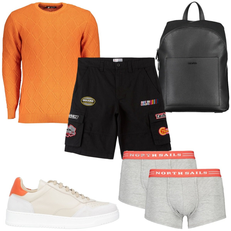 Outfit uomo - Total look #1855844. Stile Trendy per Tutti i giorni. Abbinamento con sneakers, bermuda, boxer, maglieria, borse sportive.