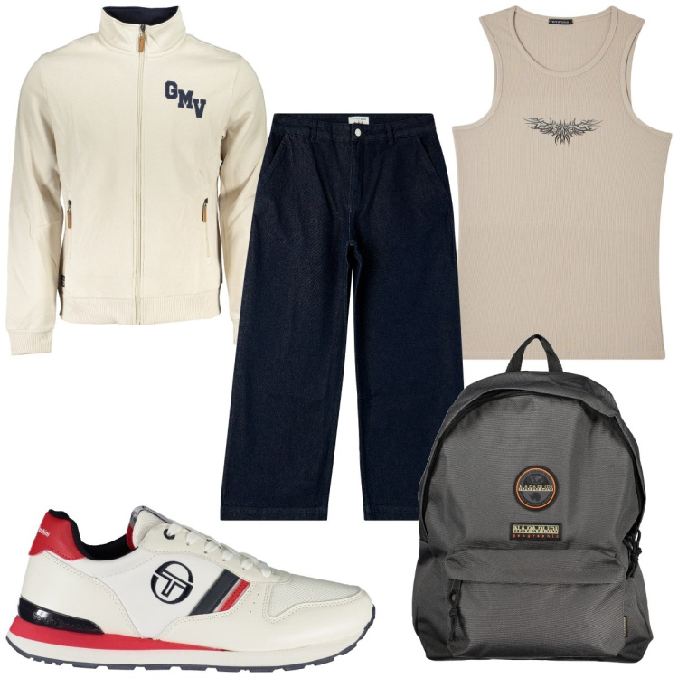 Outfit uomo - Total look #1855850. Stile Casual per Tutti i giorni. Abbinamento con jeans, canottiere, felpe, borse sportive, scarpe sportive.