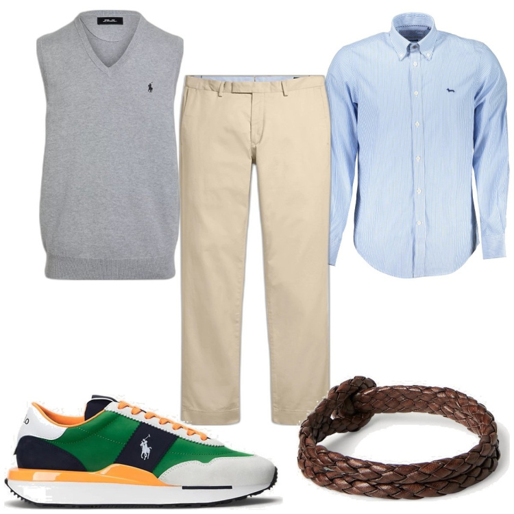 Outfit uomo - Total look #1855852. Stile Trendy per Tutti i giorni. Abbinamento con pantaloni chino, braccialetti, maglieria, sneakers, camicie.