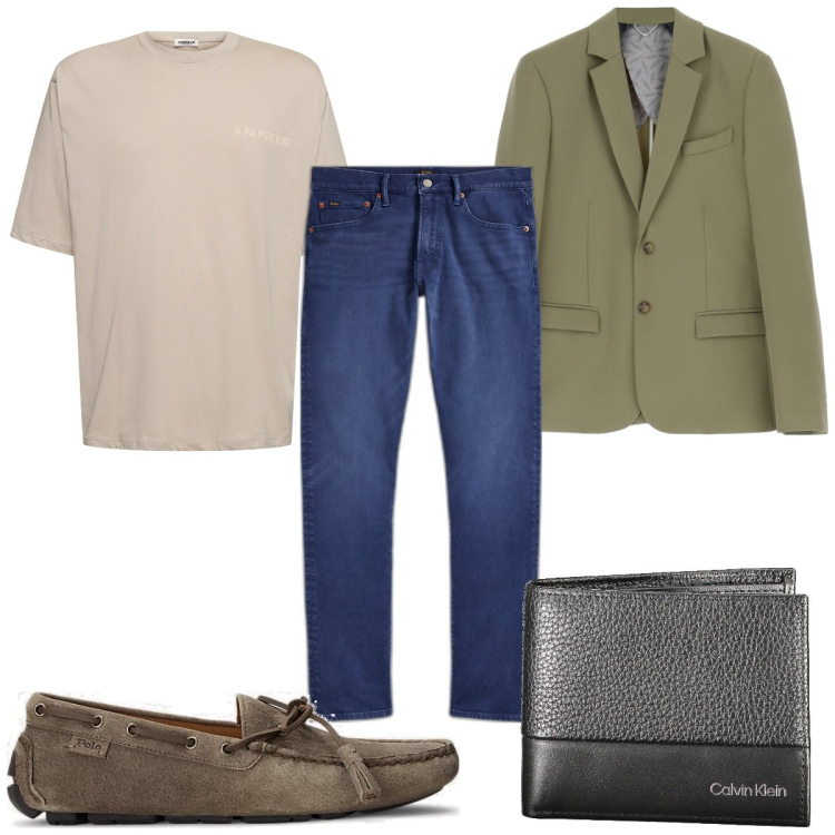 Outfit uomo - Total look #1855870. Stile Casual per Tutti i giorni. Abbinamento con giacche, scarpe stringate, jeans, t-shirt, portafogli.