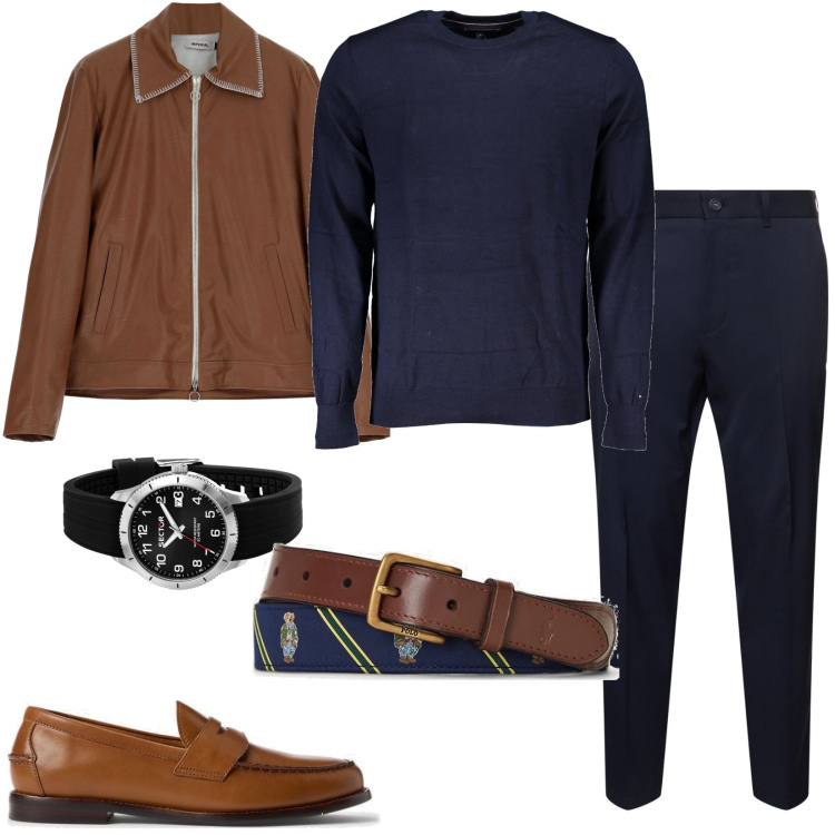 Outfit uomo - Total look #1855882. Stile Casual per Tutti i giorni. Abbinamento con orologi, giacche, scarpe stringate, cinture, maglieria, pantaloni.