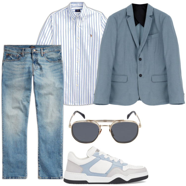 Outfit uomo - Total look #1855887. Stile Casual per Tutti i giorni. Abbinamento con giacche, camicie, jeans, occhiali da sole, sneakers.