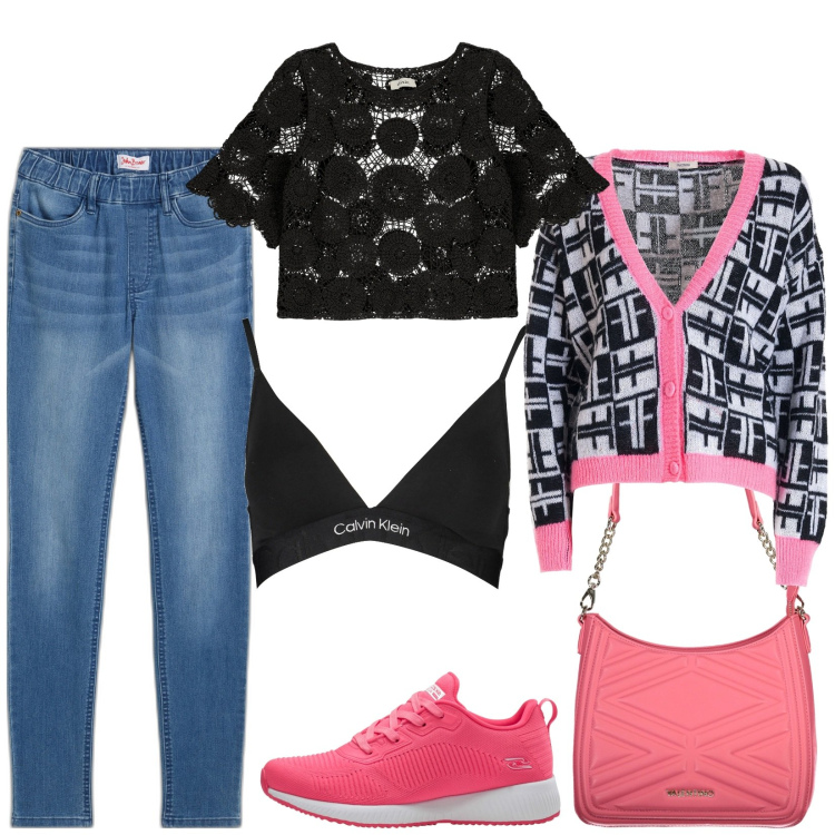 Outfit donna - Spettacolo di musica. Stile Casual per Tutti i giorni. Abbinamento con jeggings, sneakers, cardigans, maglieria, borse a spalla, reggiseni.
