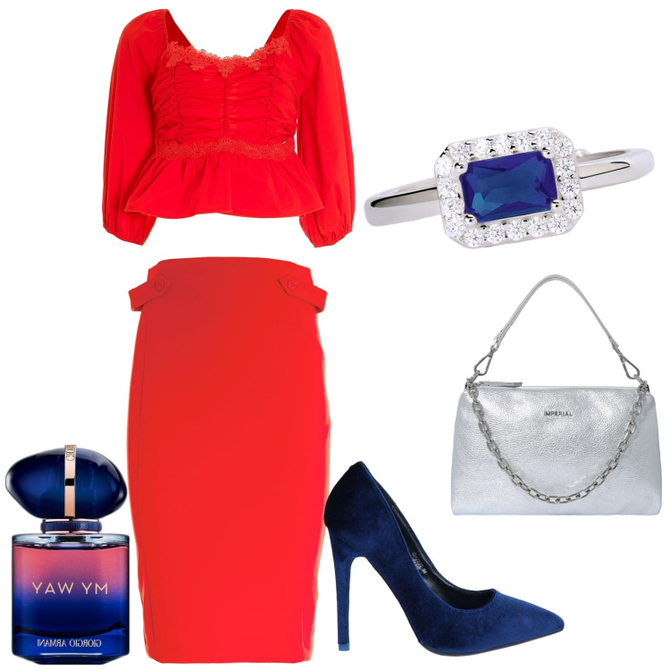 Outfit donna - Maniche a sbuffo. Stile Trendy per Cerimonia. look ideale per Tall. Abbinamento con décolleté, profumi, anelli, gonne, bluse, pochette.