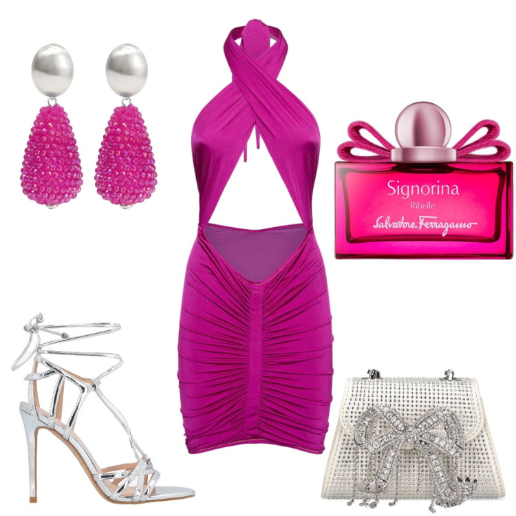 Outfit donna - Total look #1856102. Stile Sexy per Serata fuori. Abbinamento con orecchini, profumi, sandali in pelle, vestiti, borse a mano.