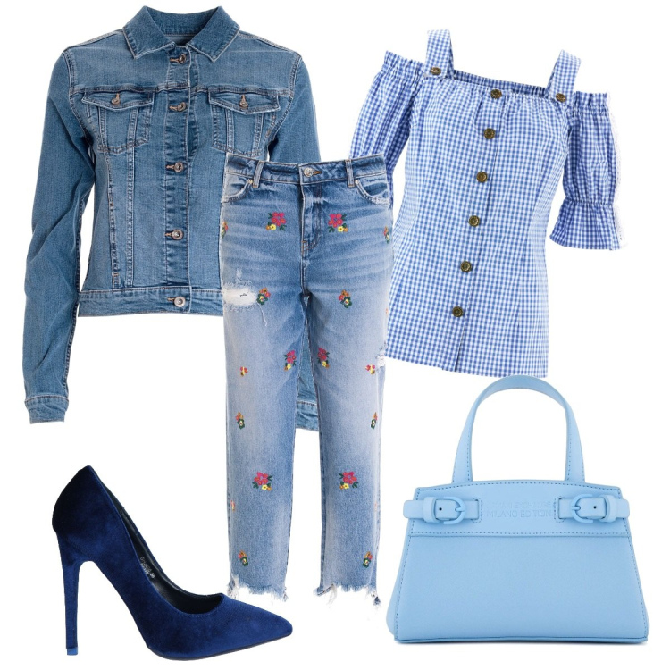 Outfit donna - Denim Forever. Stile Casual chic per Tutti i giorni. Abbinamento con camicie a manica corta, décolleté, jeans boyfriend, giacche, borse tote.