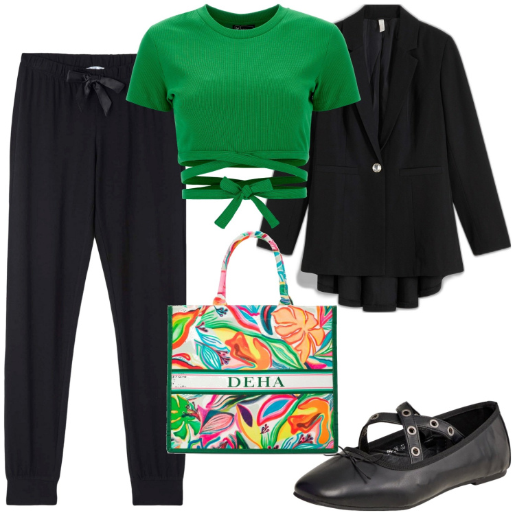 Outfit donna - Total look #1856169. Stile Casual per Tutti i giorni. Abbinamento con blazer, pantaloni, ballerine, top, shopping bag.