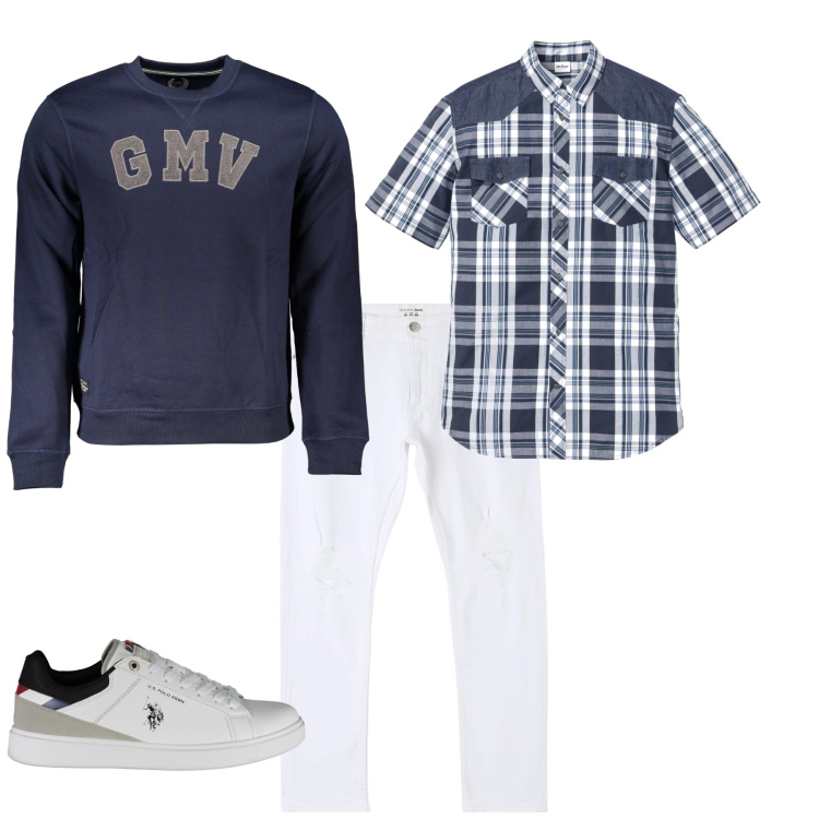 Outfit uomo - Serata fuori. Stile Urban per Serata speciale. Abbinamento con camicie a manica corta, jeans strappati, scarpe sportive, felpe.