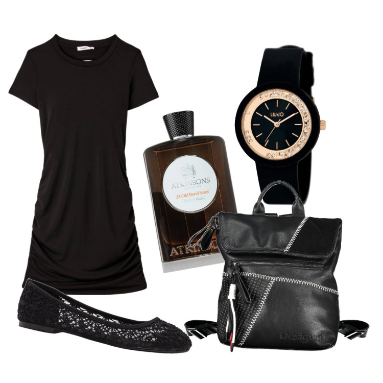 Outfit donna - Tutti i giorni. Stile Casual per Tutti i giorni. Abbinamento con ballerine, orologi, profumi, vestiti, zaini.