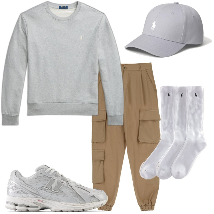 Outfit uomo - Total look #1856328. Stile Urban per Tutti i giorni. Abbinamento con sneakers, pantaloni cargo, calzini, felpe, cappelli.