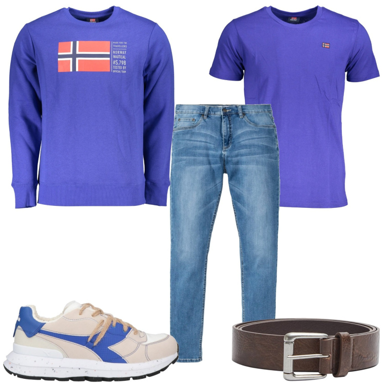 Outfit uomo - La sera con amici. Stile Trendy per Tutti i giorni. Abbinamento con jeans, sneakers, cinture, felpe, t-shirt.