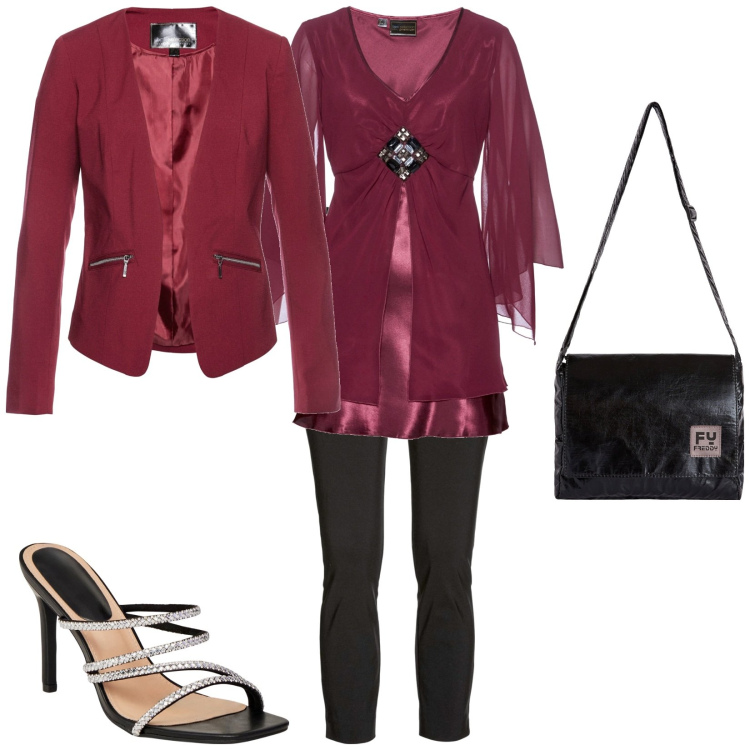 Outfit donna - Total look #1856382. Stile Casual per Tutti i giorni. Abbinamento con blazer, pantaloni, tuniche, sandali col tacco, borse a tracolla.