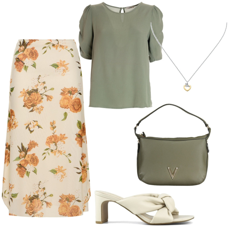 Outfit donna - Total look #1856403. Stile Chic per Tutti i giorni. Abbinamento con collane, bluse, sandali col tacco, gonne longuette, borse a spalla.